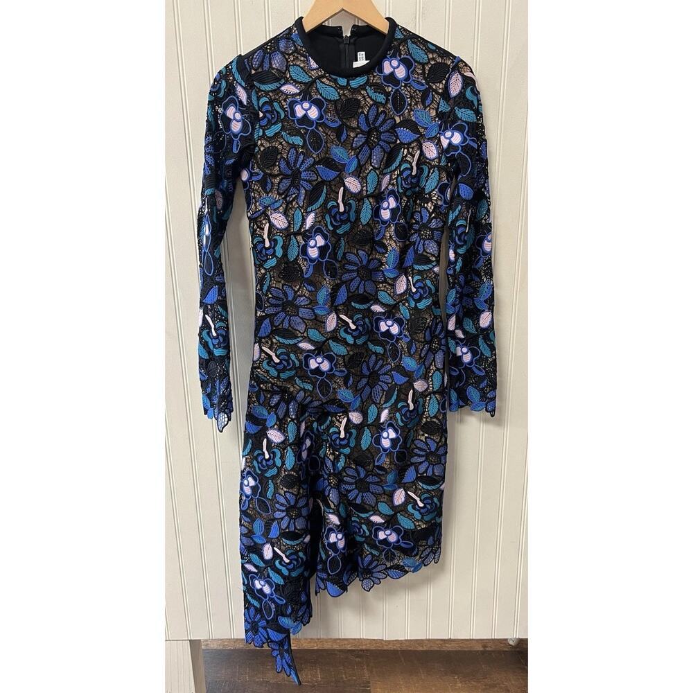 Self-portrait Women's Black and Blue Asymmetrical Floral Dress Size 6